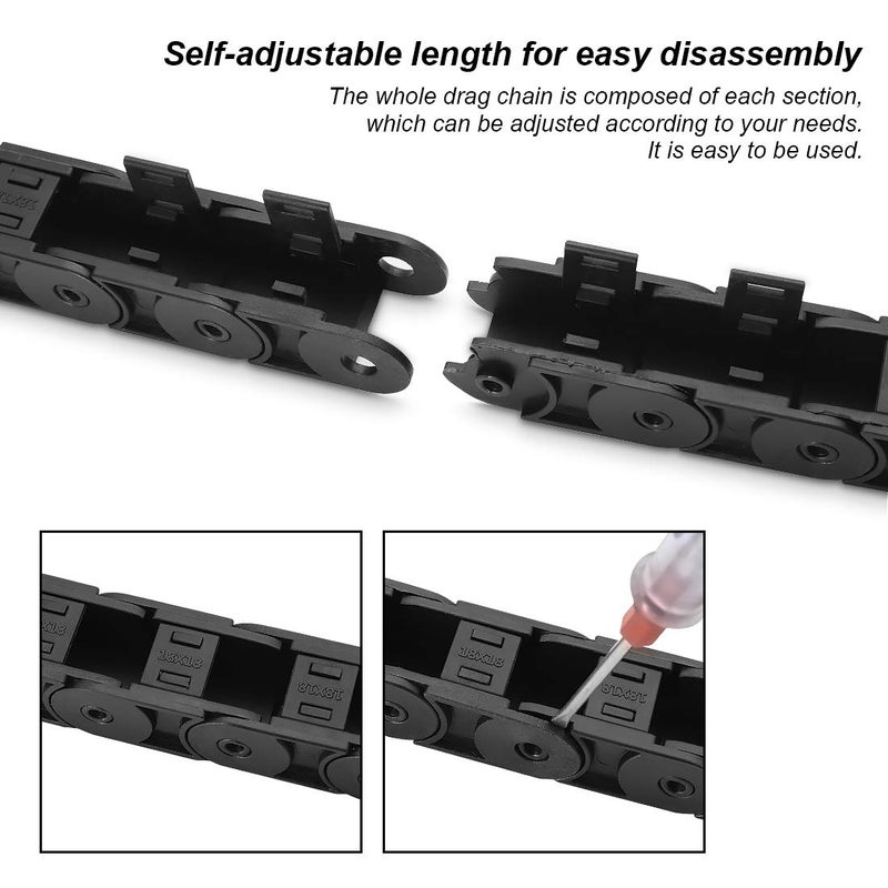 LMioEtool Pack of 2, R38 18mm x 18mm(Inner H x Inner W) Black Plastic Cable Wire Carrier Drag Chain 1M Length for CNC, with End Connectors - Semi Enclosed Type (Inner Side openable) - Image 5